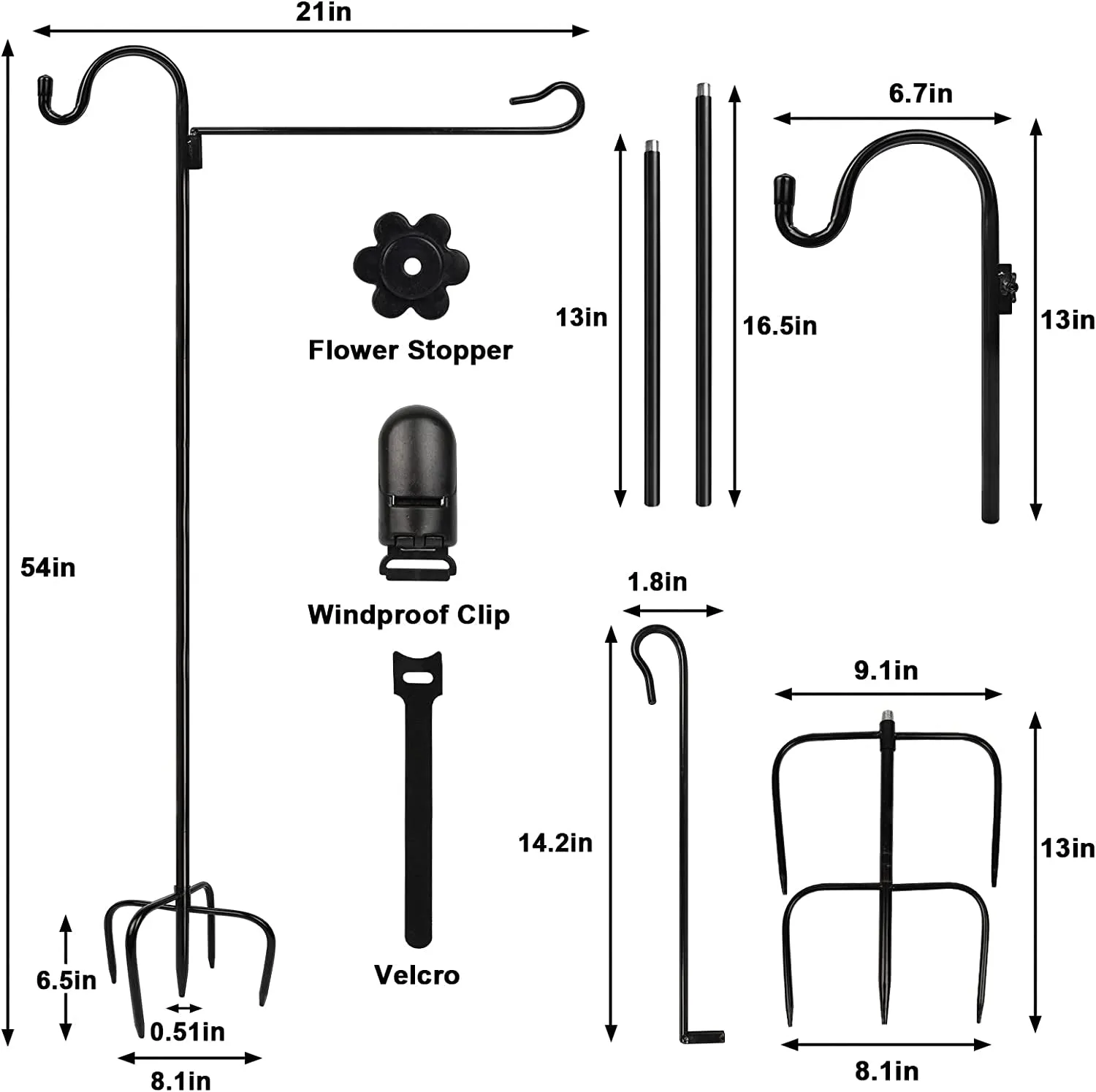 Spring Garden Flag Holder Stand Shepherd Hook,54 Inch 1/2 Thick Garden Flag Pole