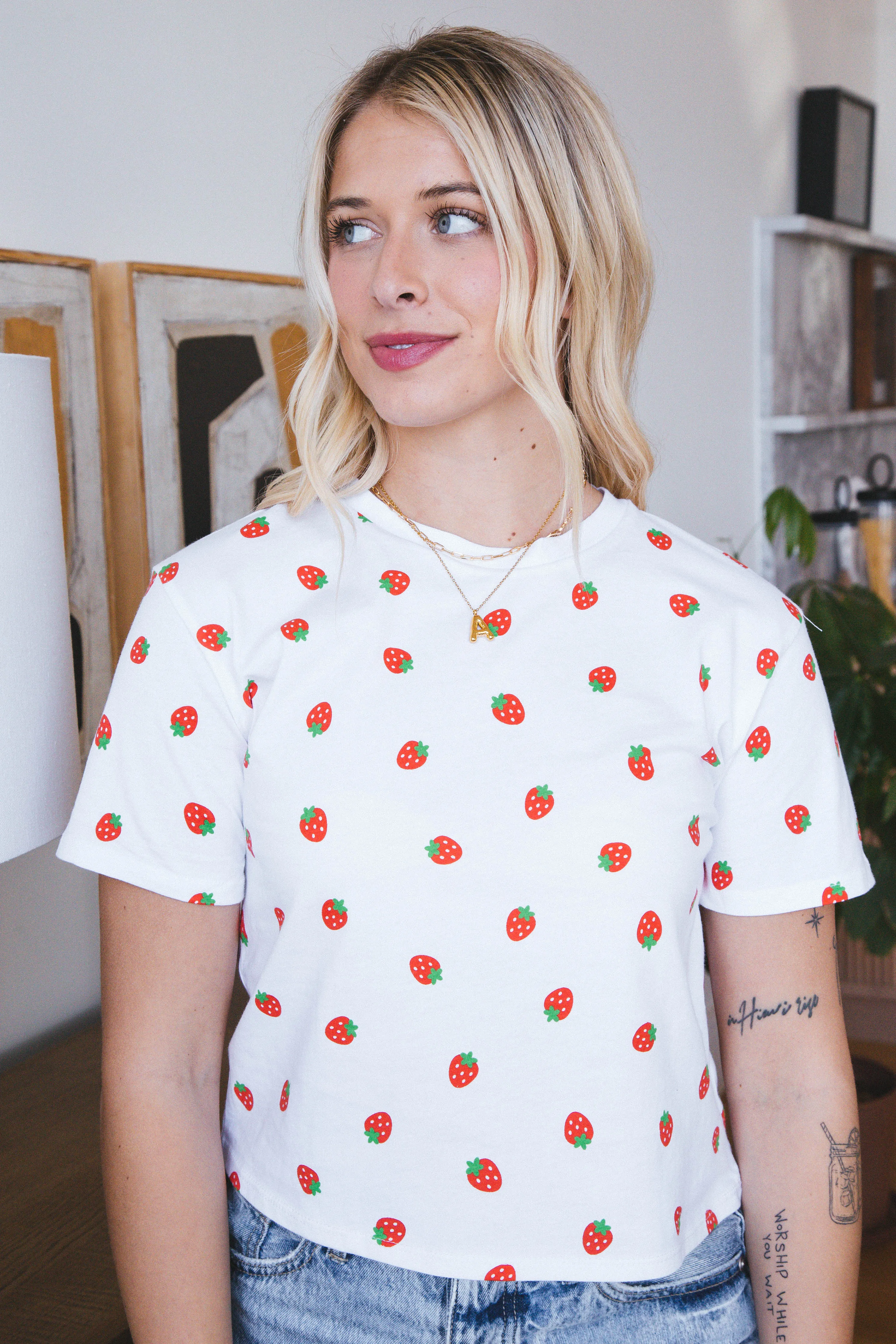 Strawberry All Over Graphic Tee, White