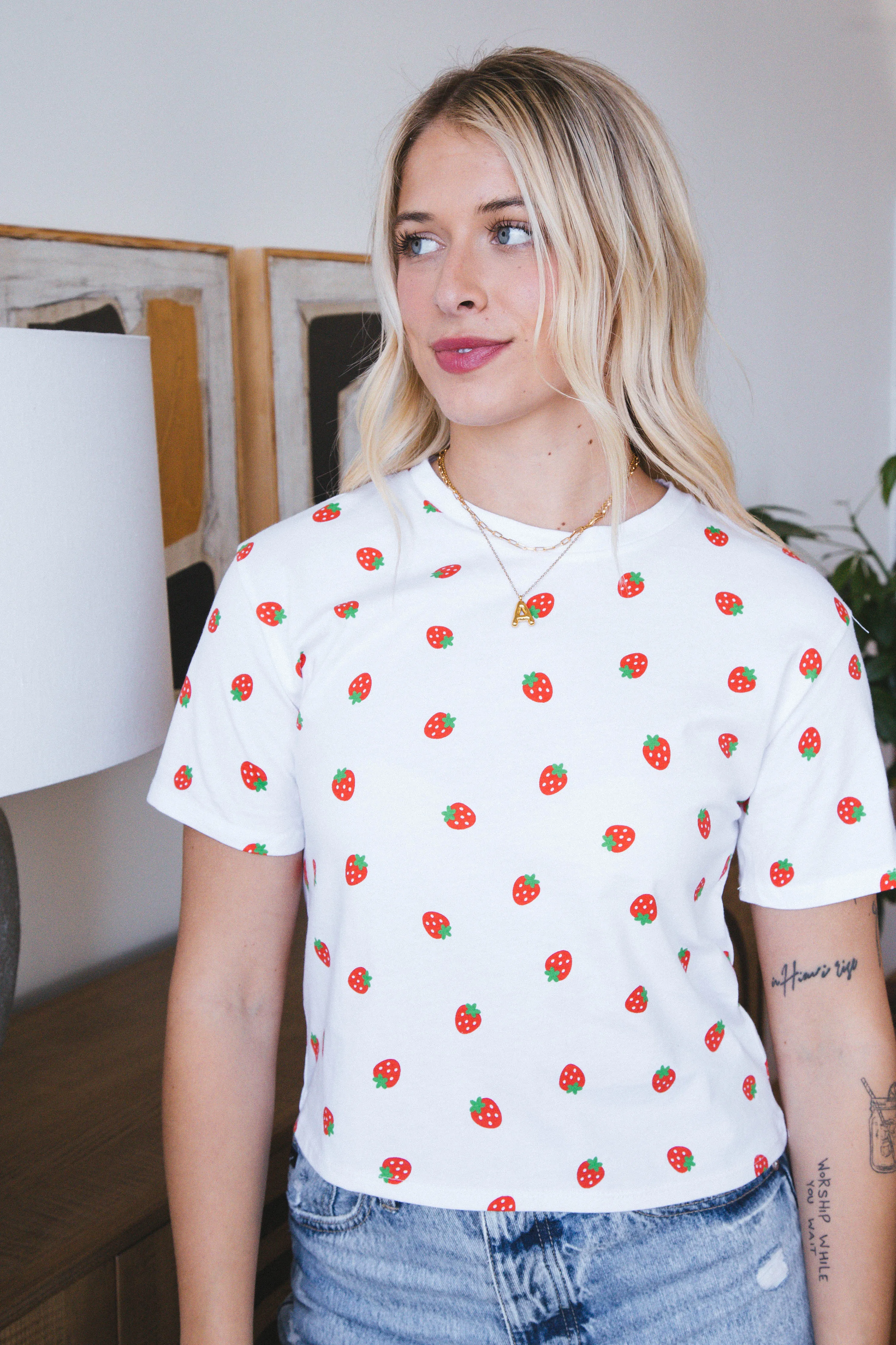 Strawberry All Over Graphic Tee, White