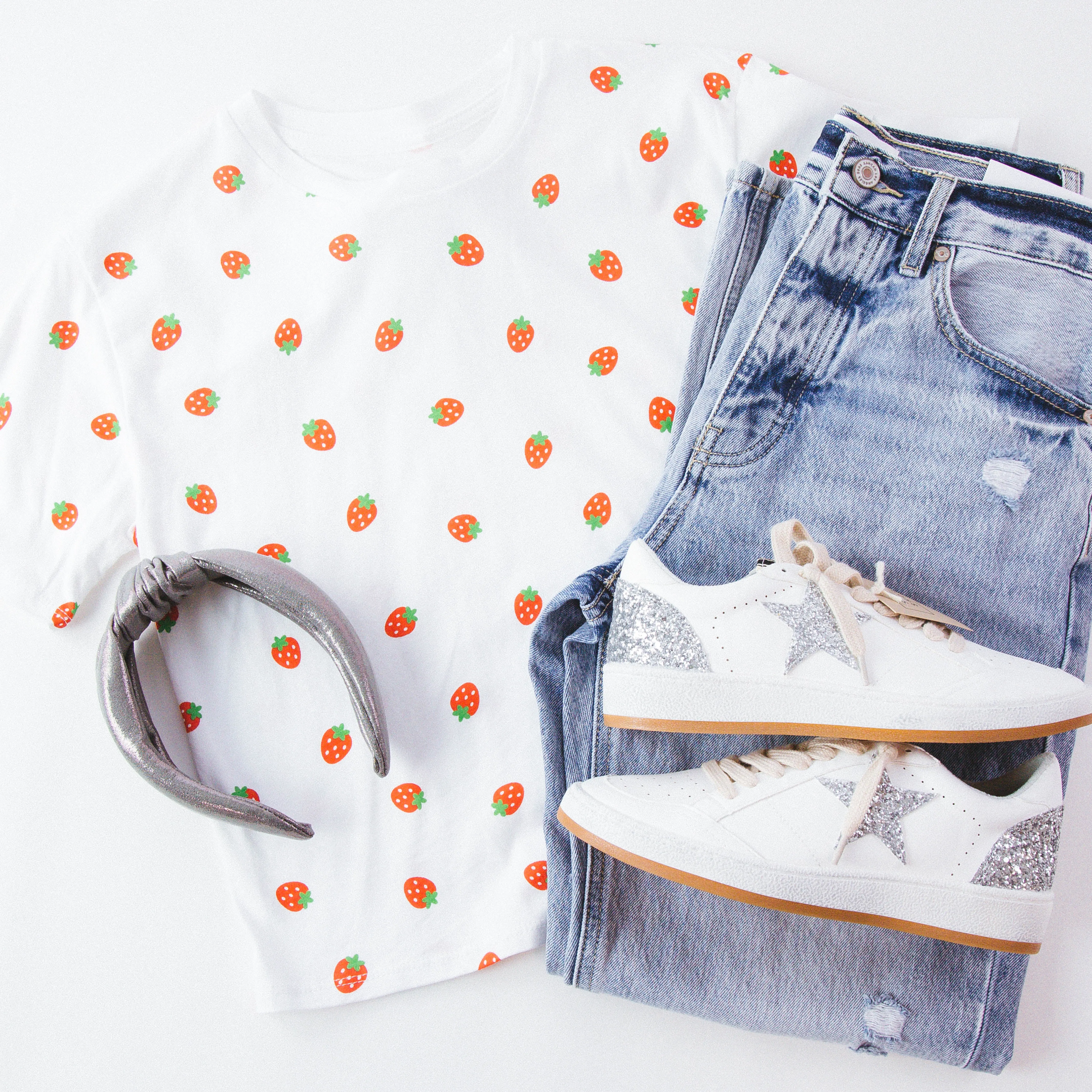 Strawberry All Over Graphic Tee, White