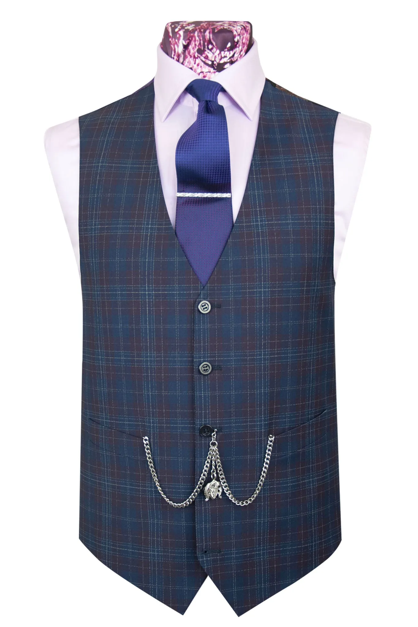 The Carroll Oxford Blue with Plum and White Grid Check Suit