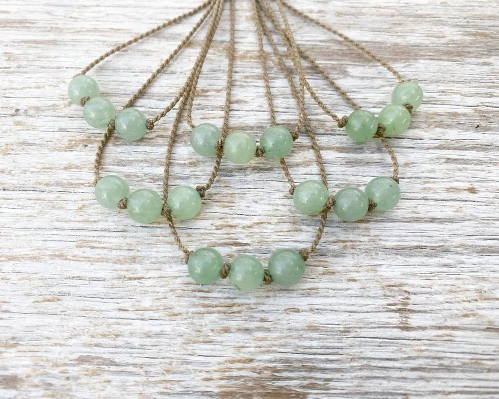 Triple Knotted Necklace-0952-Aventurine Round Medium