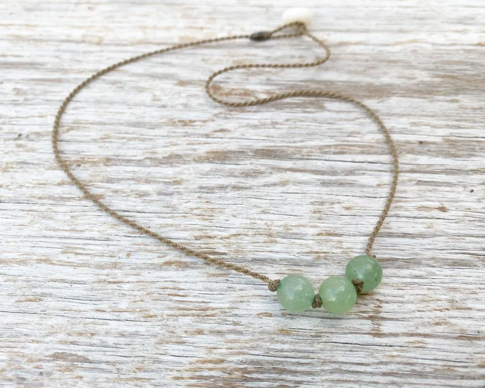 Triple Knotted Necklace-0952-Aventurine Round Medium