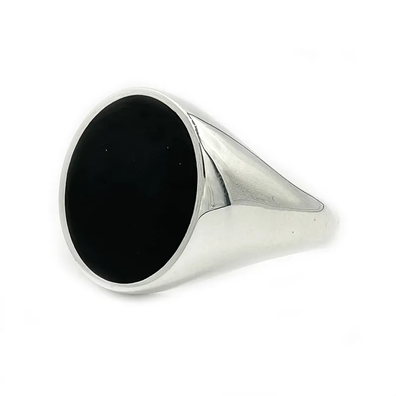 Unisex Onyx Oval Silver Ring