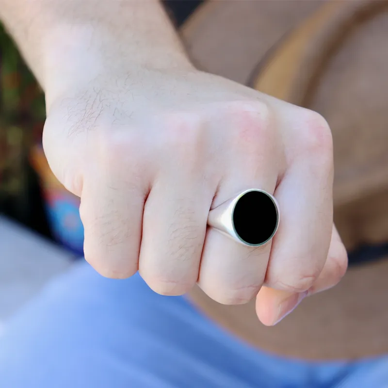 Unisex Onyx Oval Silver Ring