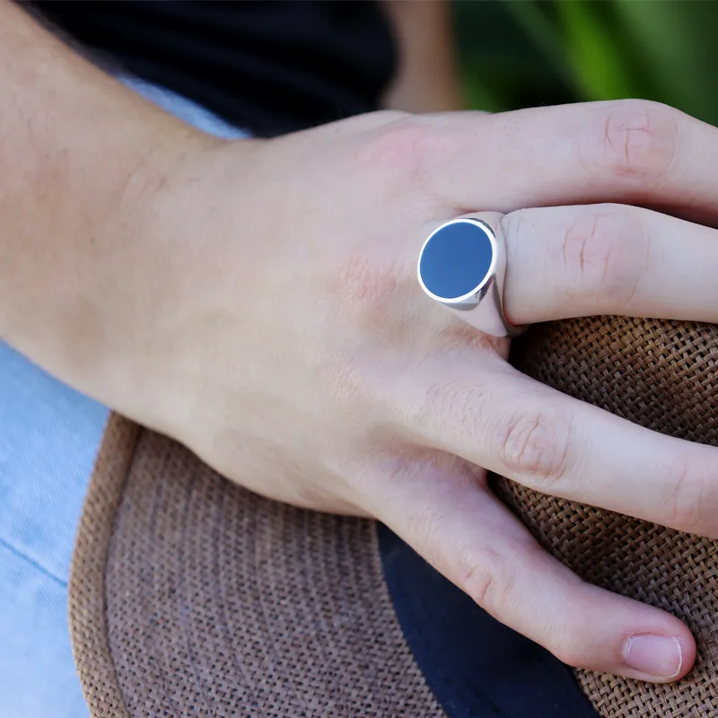 Unisex Onyx Oval Silver Ring