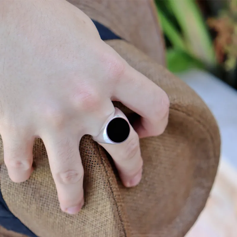 Unisex Onyx Oval Silver Ring