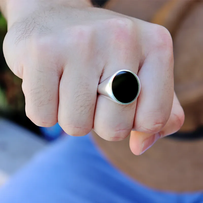 Unisex Onyx Oval Silver Ring