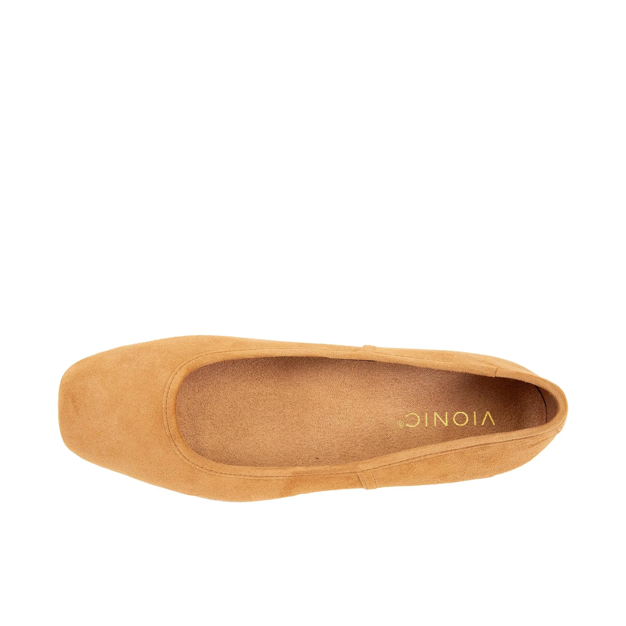 Vionic Womens Orinda Square Toe Ballet Flat Camel