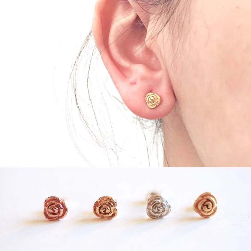 Wholesale Rose Stud Earrings- Vermeil Gold, 925 Sterling Silver, Rose Gold, Flower Earrings, Dainty Earrings, Everyday Earrings, Rose Post Studs