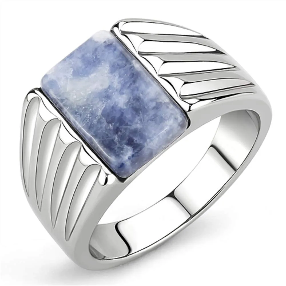 WildKlass Stainless Steel Ring High Polished (no Plating) Men Semi-Precious Capri Blue