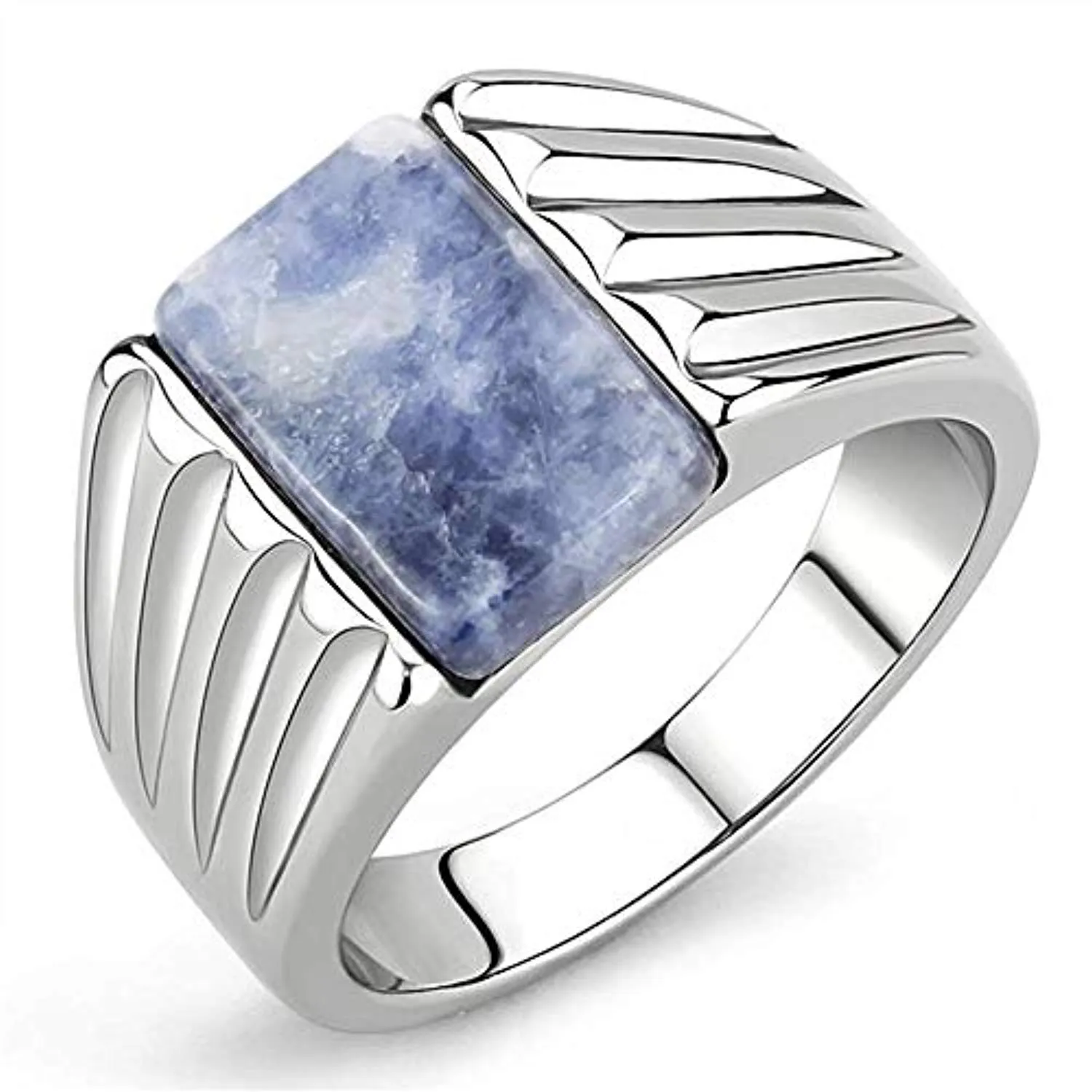 WildKlass Stainless Steel Ring High Polished (no Plating) Men Semi-Precious Capri Blue