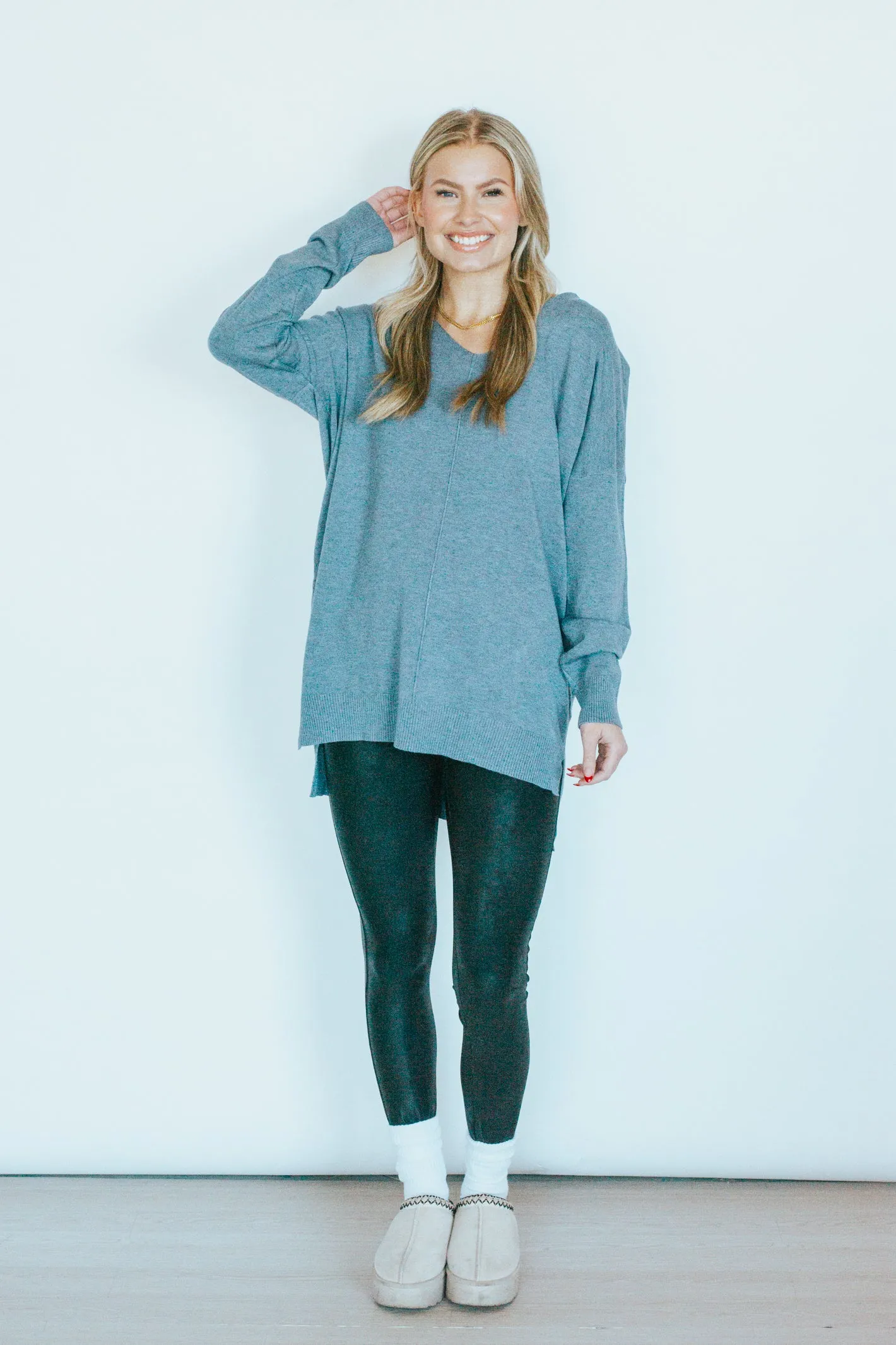 Wishing on Winter Steel Blue Basic Sweater