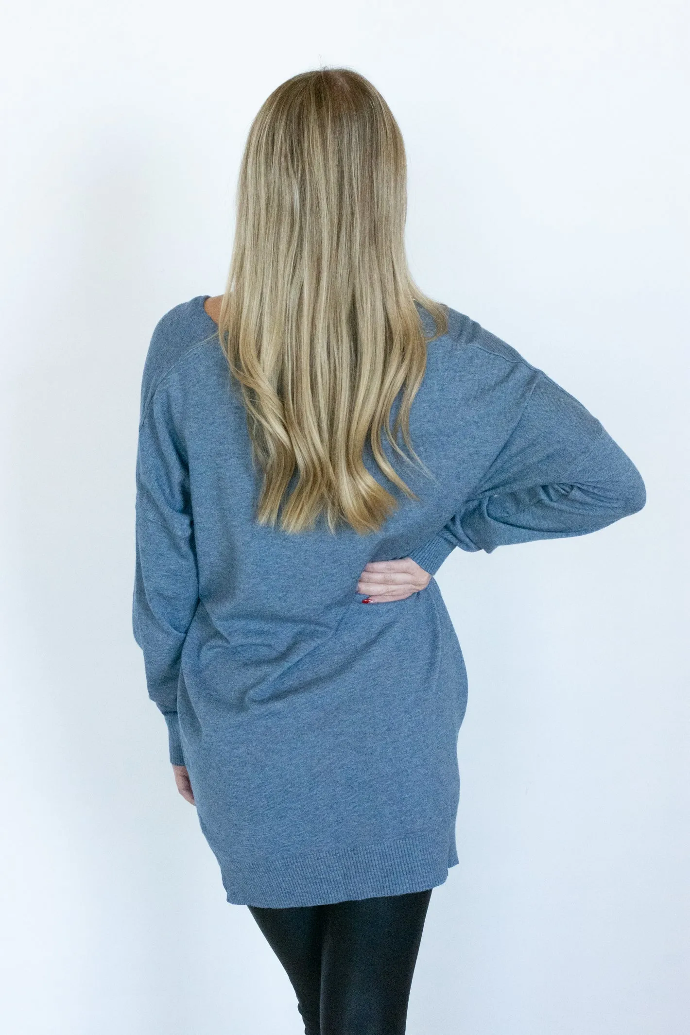 Wishing on Winter Steel Blue Basic Sweater