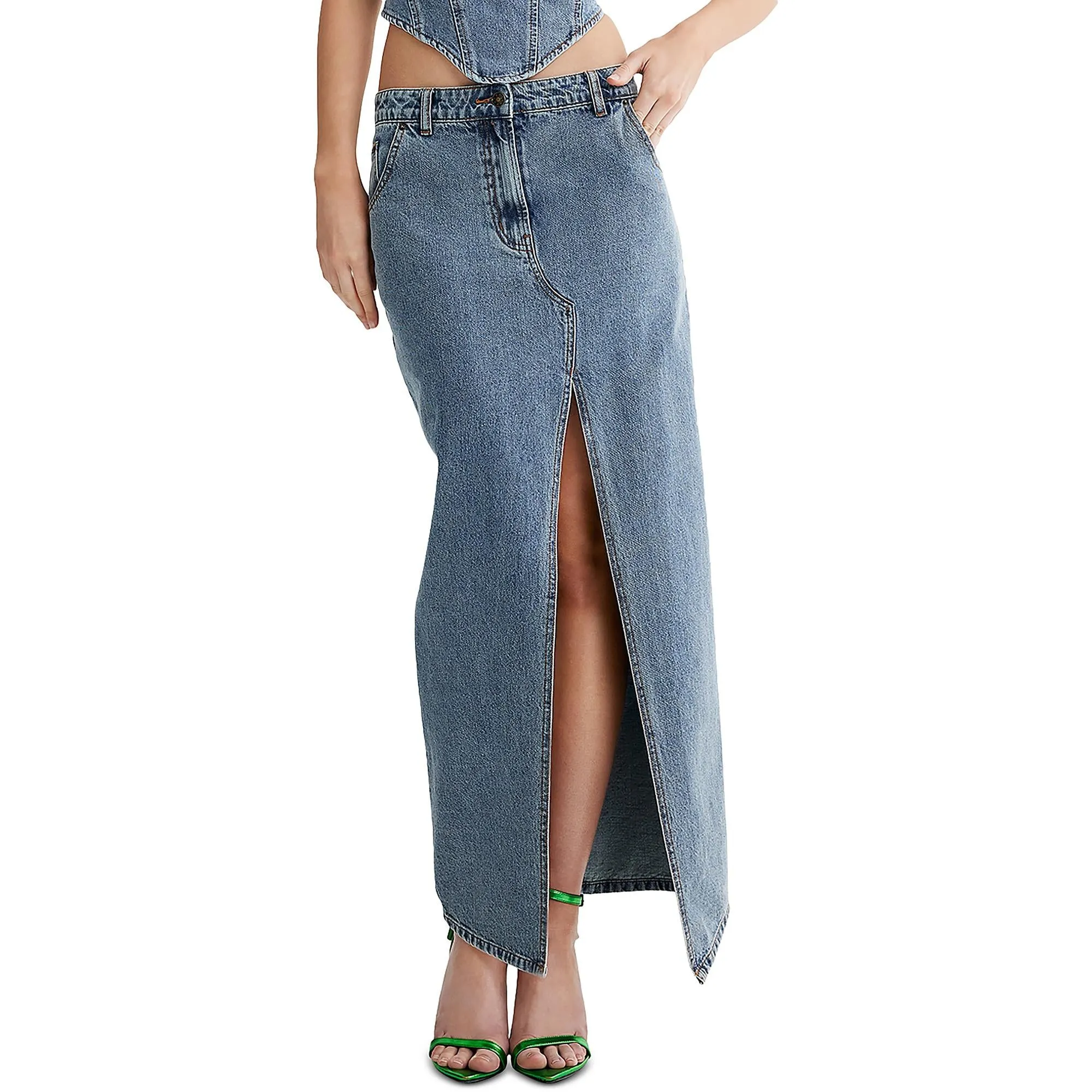 Womens Maxi Slit Denim Skirt