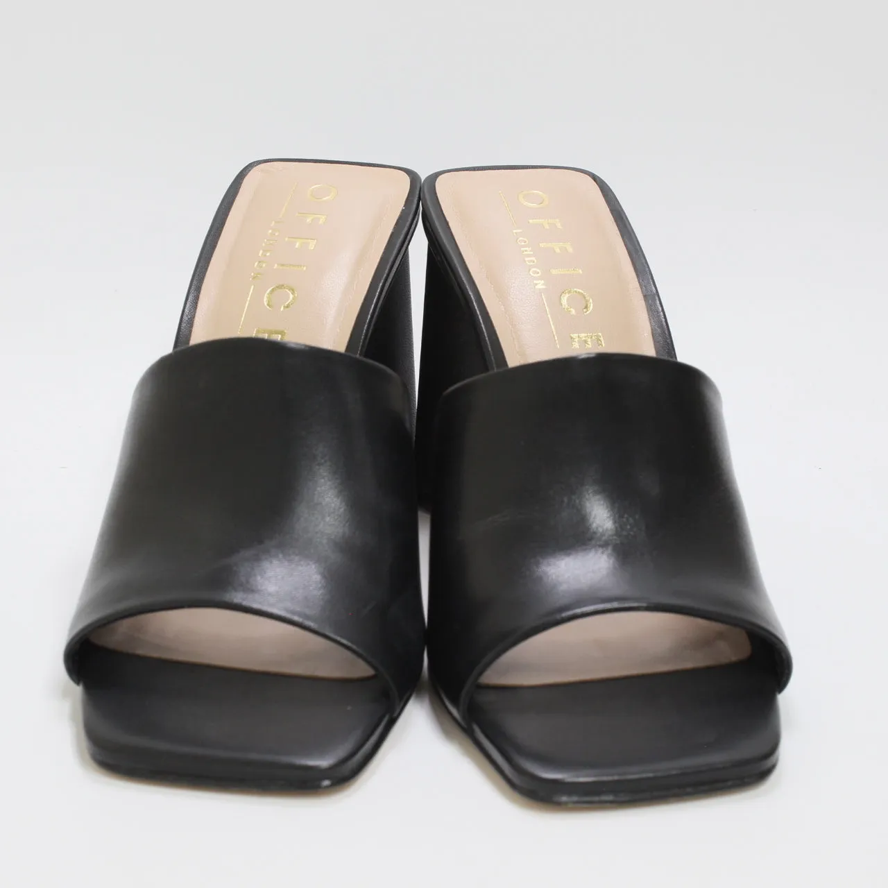 Womens Office Hila Triangle Heel Mules Black Leather