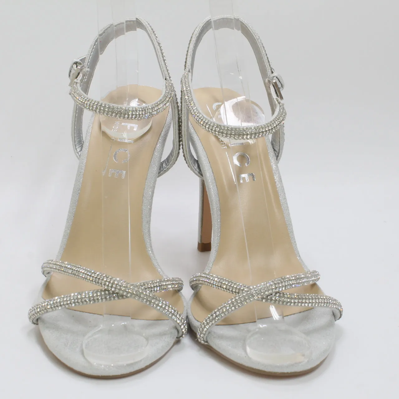 Womens Office Wide Fit: Honor Embellished Front Strap Heels Silver