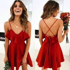 Women's Summer Ruffled Backless Dress