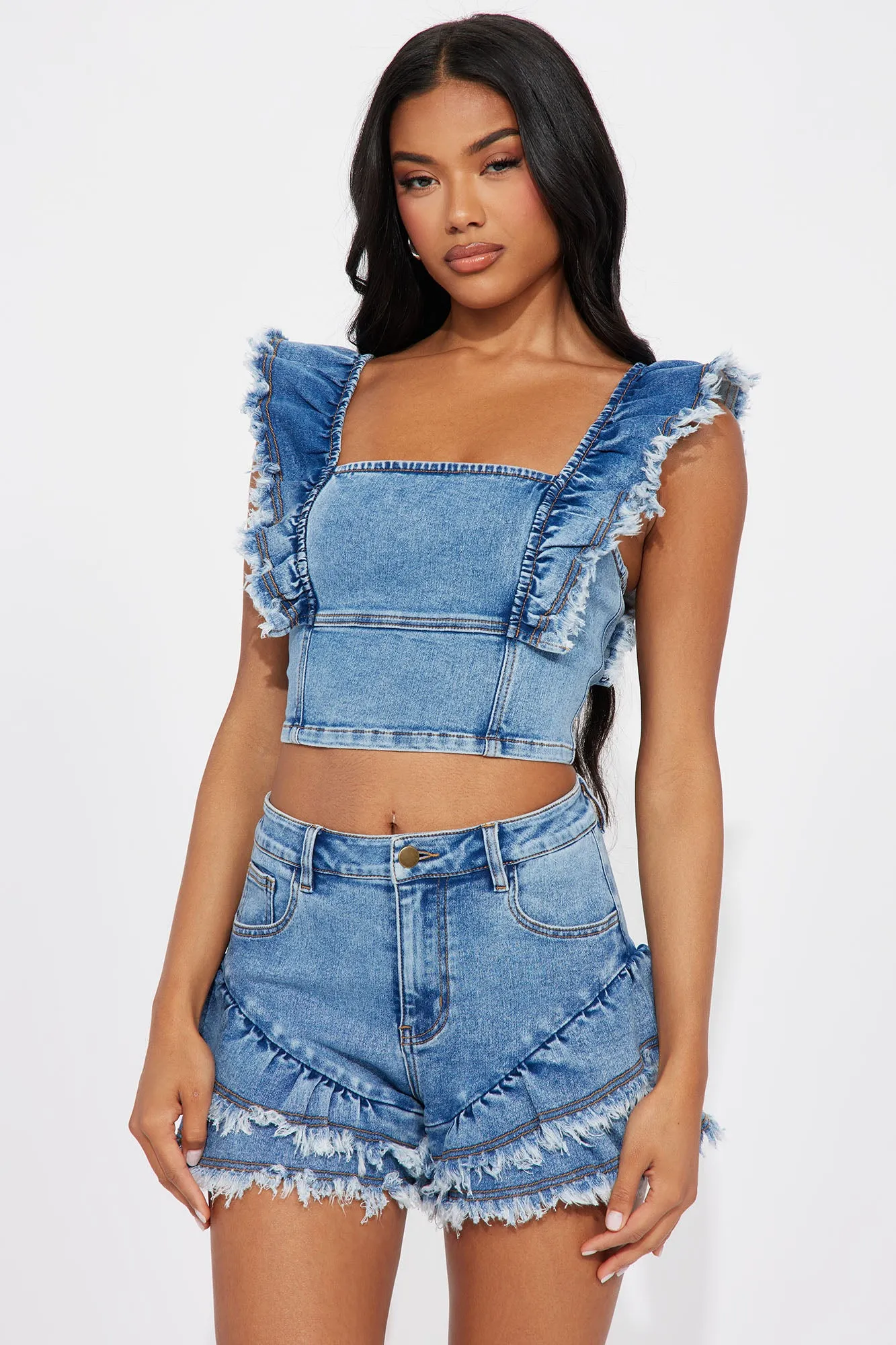 Ximena Denim Short Set - Light Wash