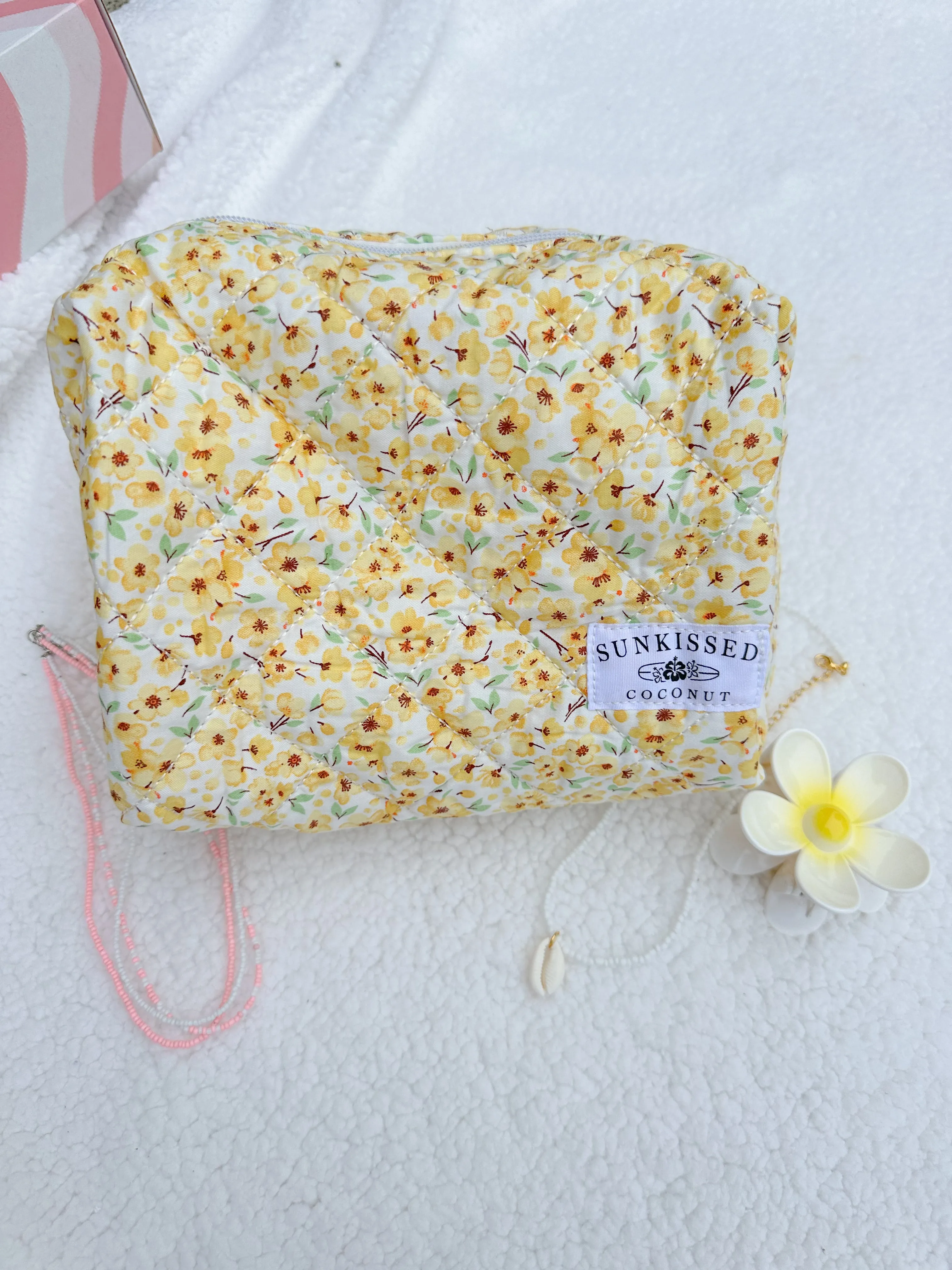 Yellow Flower Quilted Handmade Makeup Bag