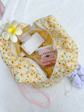 Yellow Flower Quilted Handmade Makeup Bag