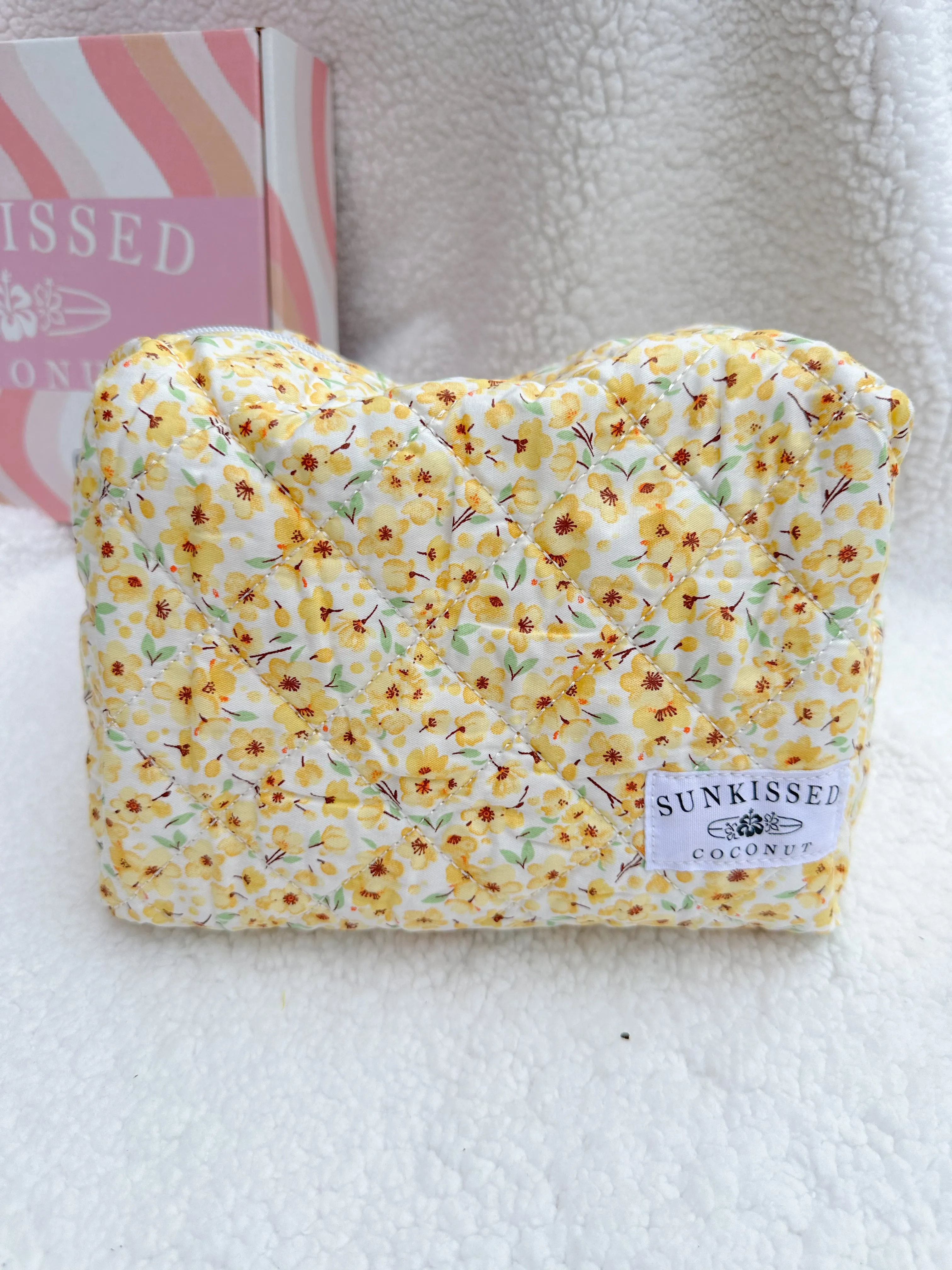 Yellow Flower Quilted Handmade Makeup Bag