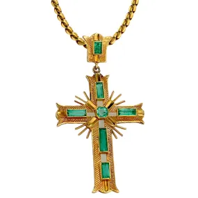 Yellow gold 18k emerald solid cross