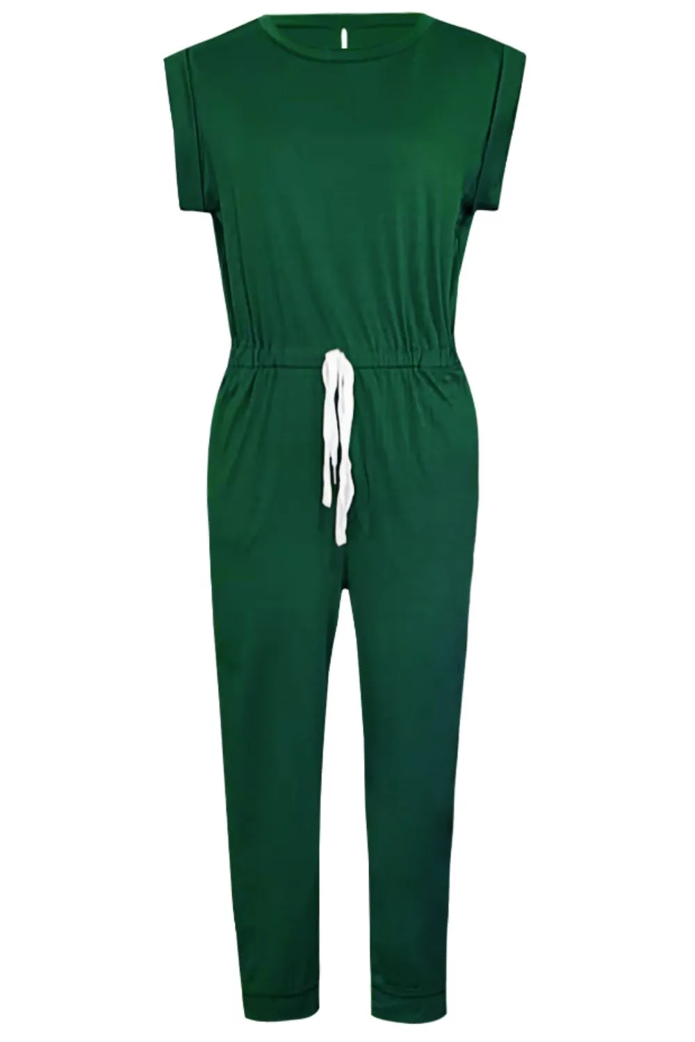 Ärmelloser Jumpsuit mit Rundhalsausschnitt und Kordelzug