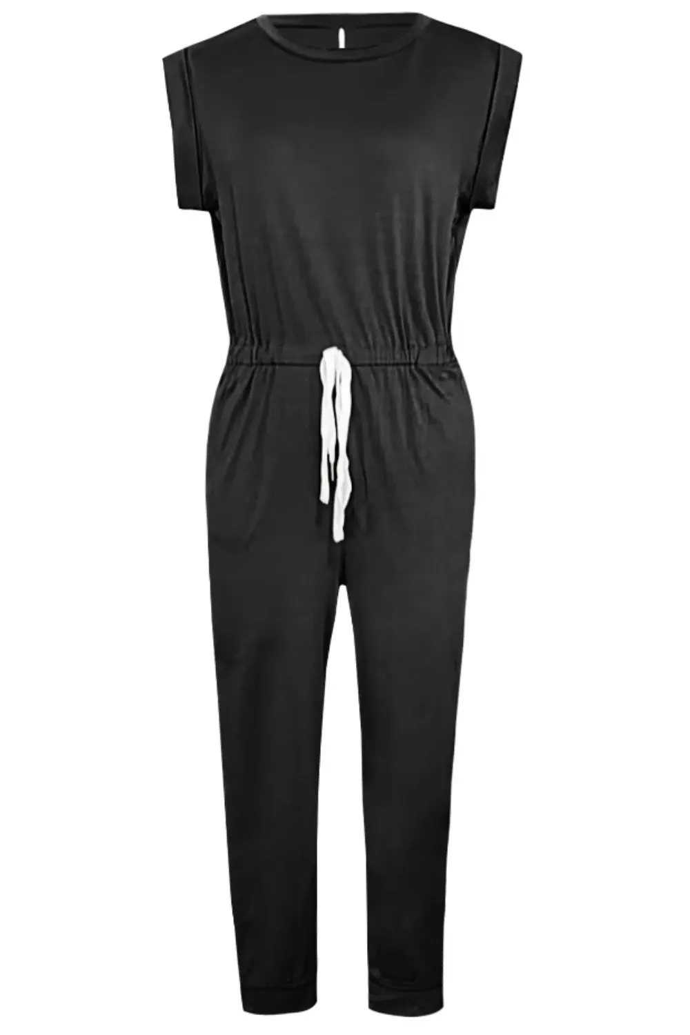 Ärmelloser Jumpsuit mit Rundhalsausschnitt und Kordelzug